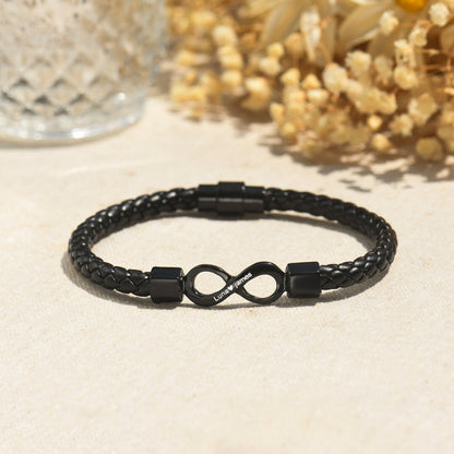 To My Soulmate, I Love You Forever Personalized Dual Name Infinity Leather Bracelet