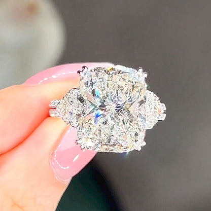Romantic 6.0Ct Cushion Cut Three Stone Engagement Ring Promise Rings For Women