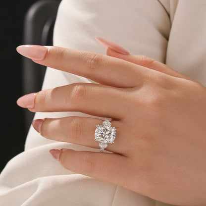 Romantic 6.0Ct Cushion Cut Three Stone Engagement Ring Promise Rings For Women