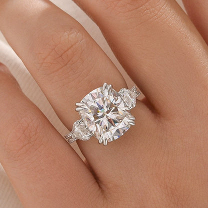 Romantic 6.0Ct Cushion Cut Three Stone Engagement Ring Promise Rings For Women
