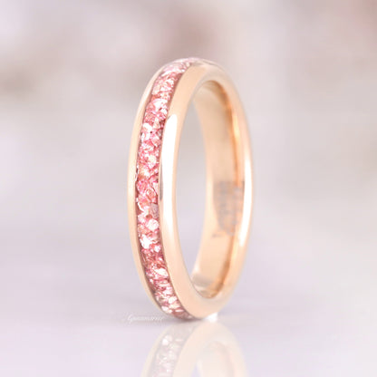 Morganite Wedding Band- 4MM Rose Gold Tungsten