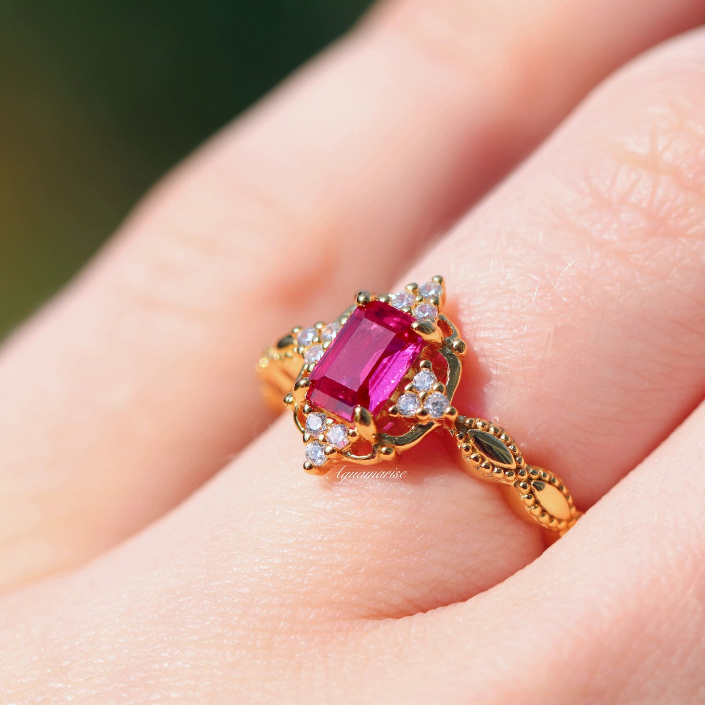 Claire Vintage Ruby Ring- 14K Solid Yellow Gold