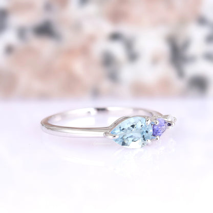 Aquamarine & Tanzanite Ring- Sterling Silver