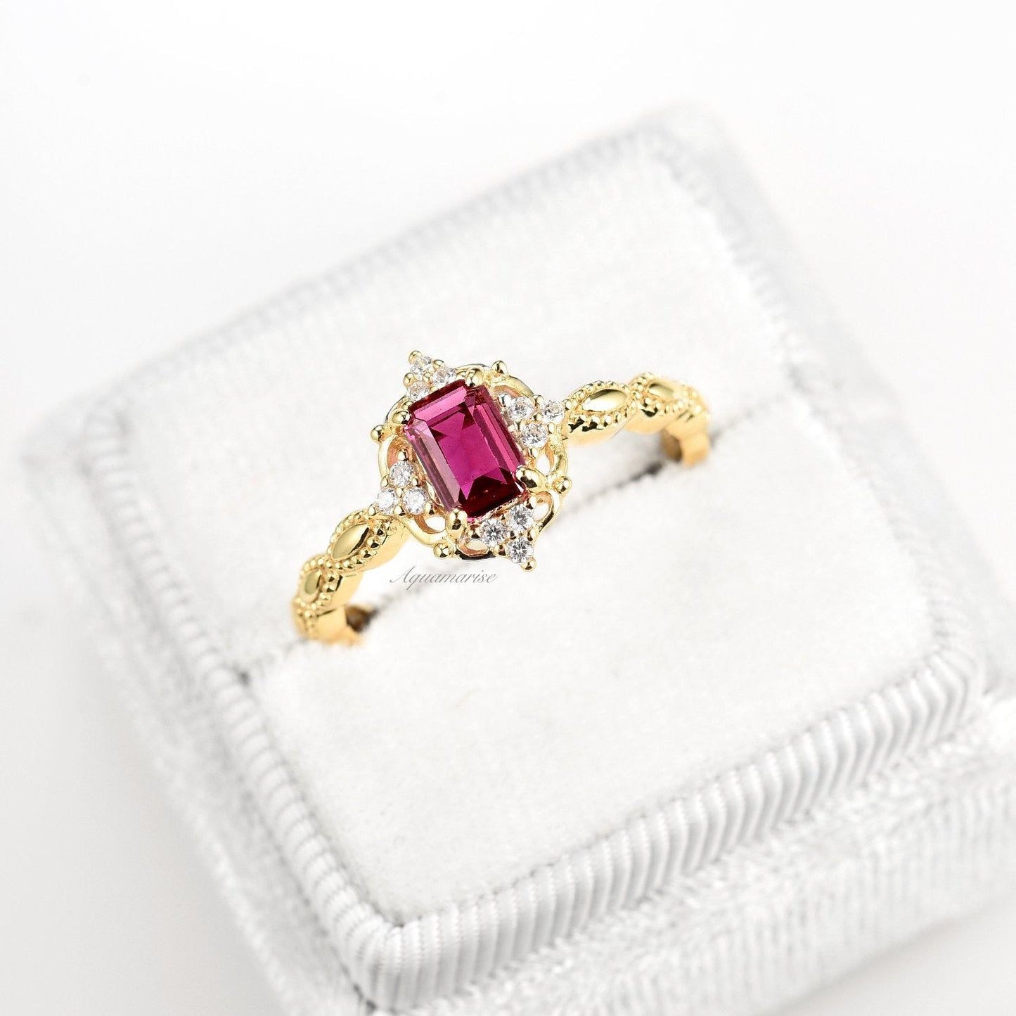 Claire Vintage Ruby Ring- 14K Solid Yellow Gold