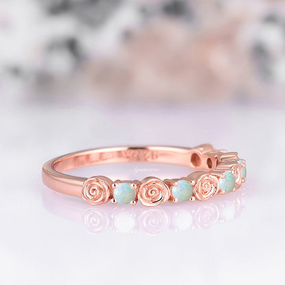 Dainty Rose Australian Opal Wedding Band- 14K Rose Gold Vermeil