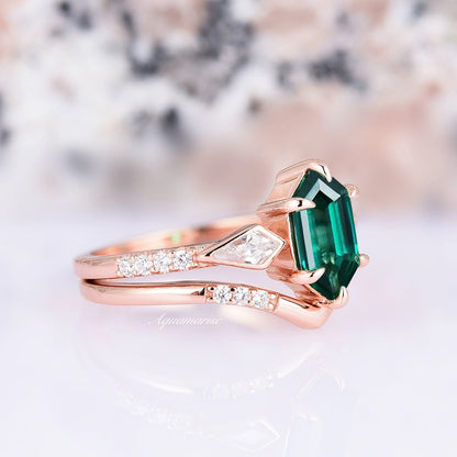 Hexagon Emerald Ring Set- 14K Rose Gold Vermeil