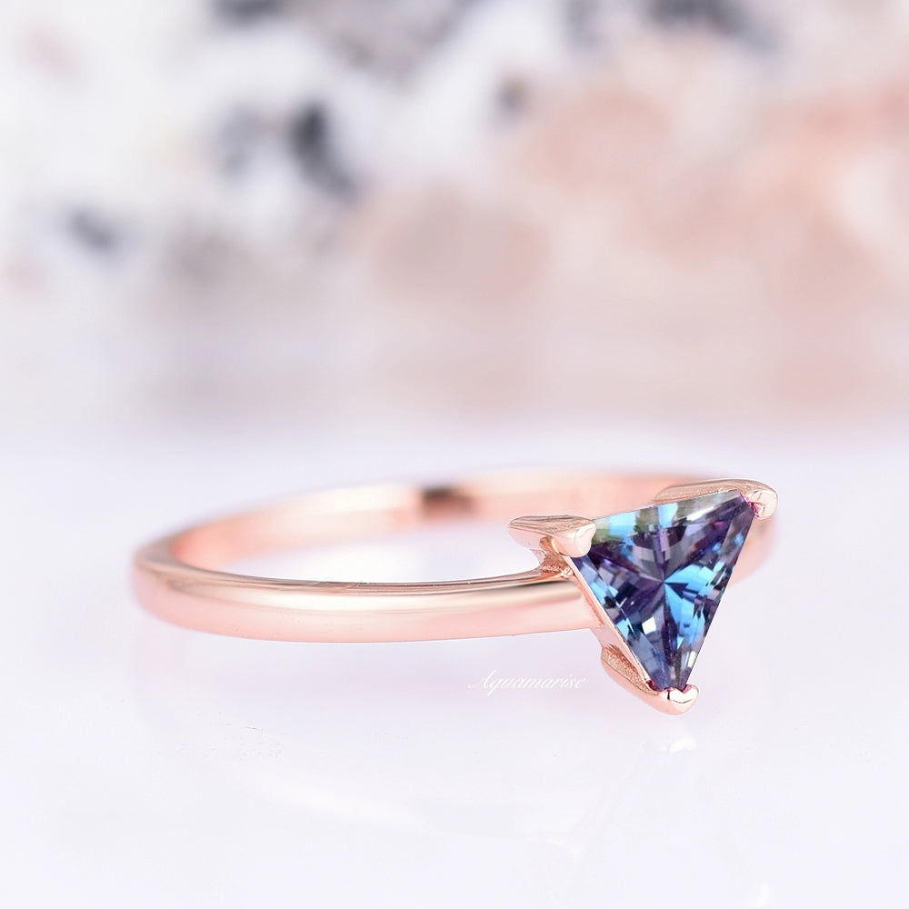 Triangle Cut Solitaire Alexandrite Ring- 14K Rose Gold Vermeil