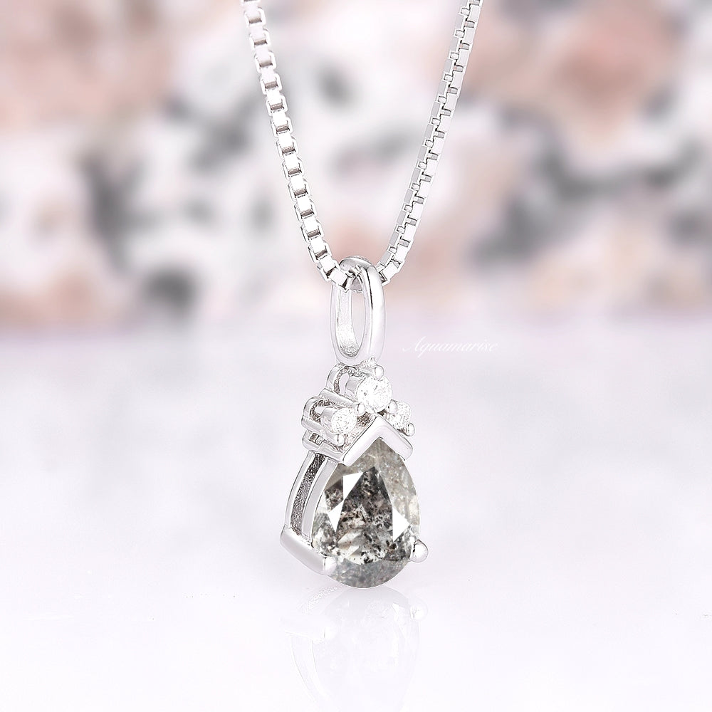 Galaxy Raw Salt & Pepper Diamond (Herkimer Diamond) Pendant Necklace- Sterling Silver