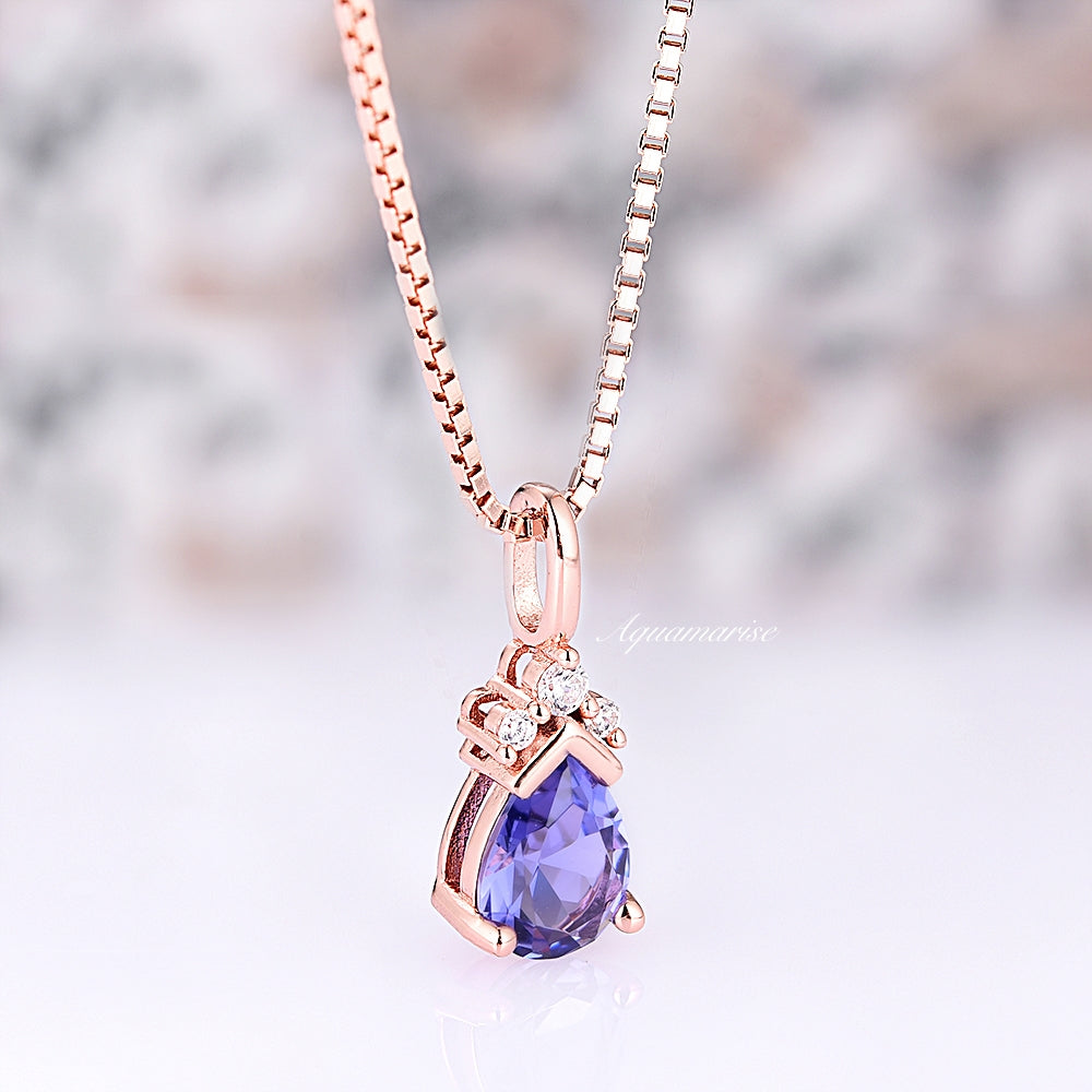 Teardrop Tanzanite Pendant Necklace- 14K Rose Gold Vermeil