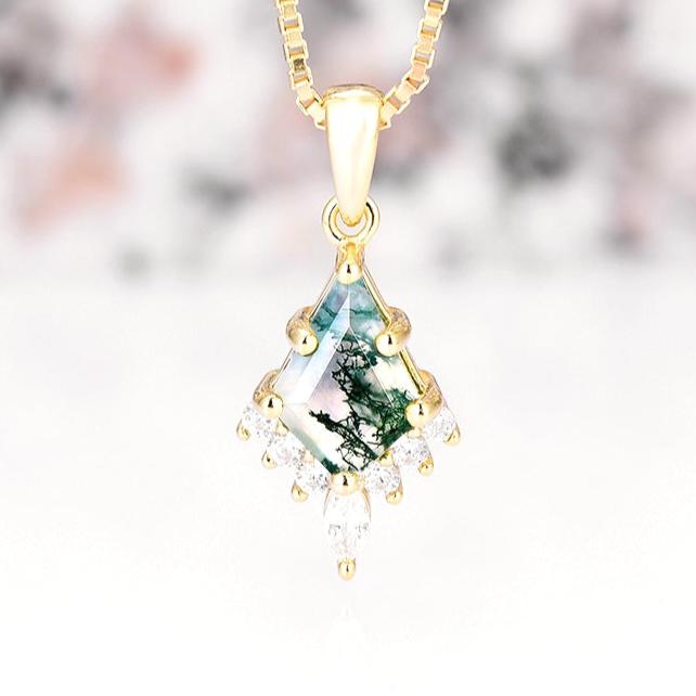 Skye Kite™  Kite Green Moss Agate Necklace- 14K Yellow Gold Vermeil