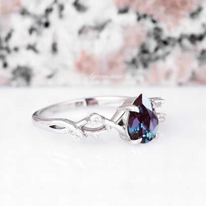 Twisted Vine Alexandrite Leaf Ring- 925 Sterling Silver