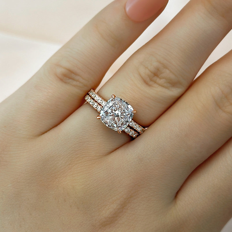 Classic 3.0 Carat Cushion Cut White Sapphire Wedding Set In Sterling Silver