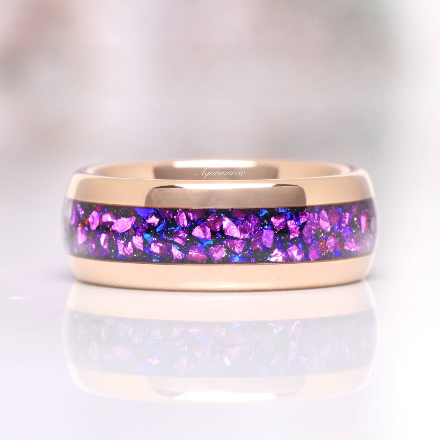 Amethyst & Starry Night Wedding Band- 8MM Rose Gold Tungsten