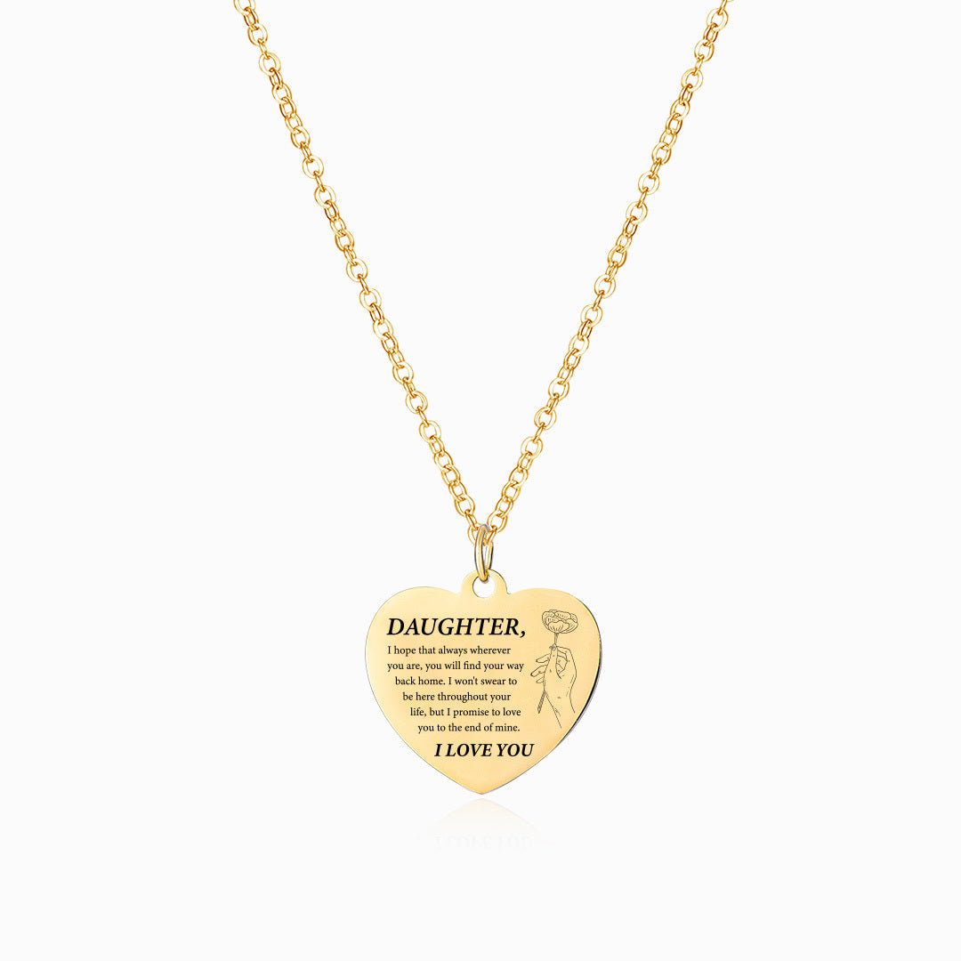 To My Daughter, Always Love You Engraved Heart Necklace