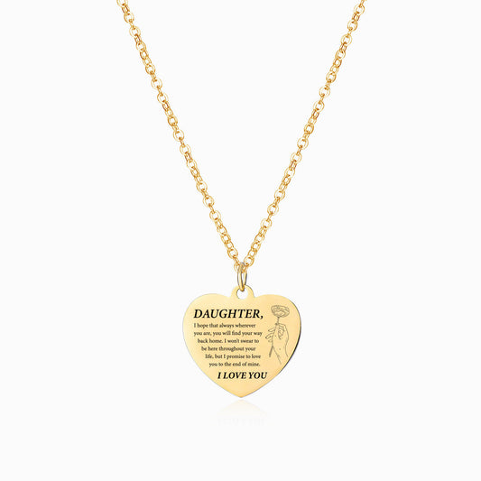 To My Daughter, Always Love You Engraved Heart Necklace