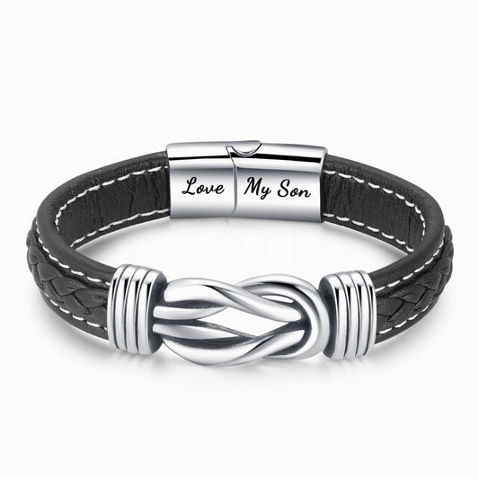 “Mother and Son Forever Linked Together" Braided Leather Bracelet