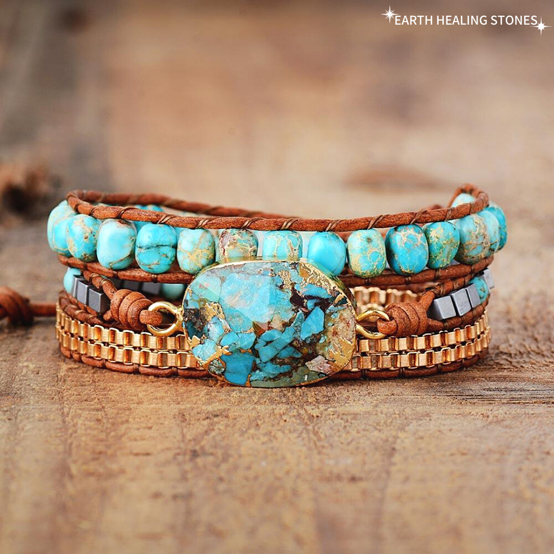 Turquoise & Jasper Healing Wrap Bracelet Free Shipping