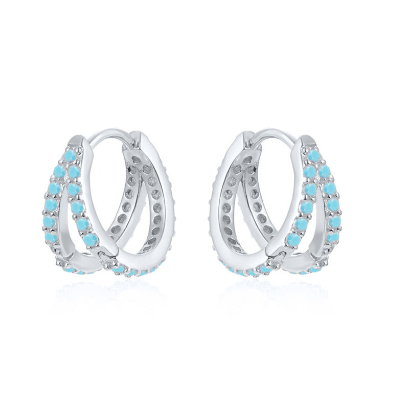 Double Row Turquoise Hoop Earrings – Sterling Silver