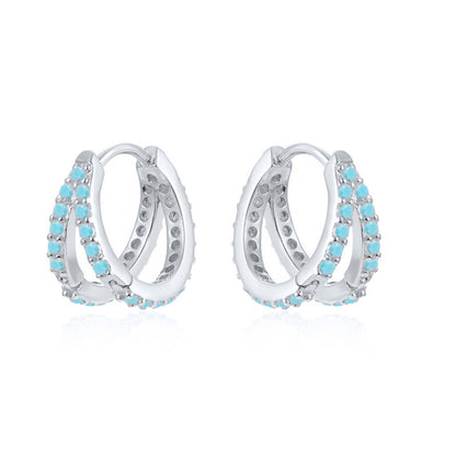Double Row Turquoise Hoop Earrings – Sterling Silver