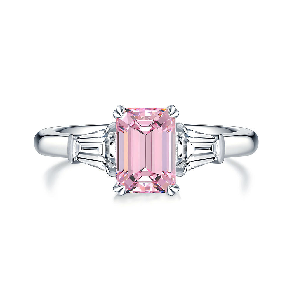 Elegant Emerald-Cut S925 Silver Ring