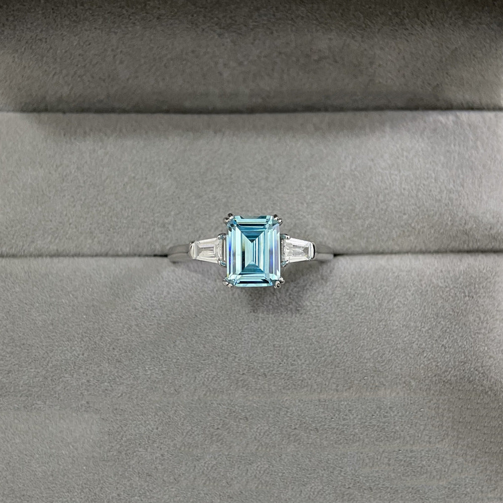 Elegant Emerald-Cut S925 Silver Ring