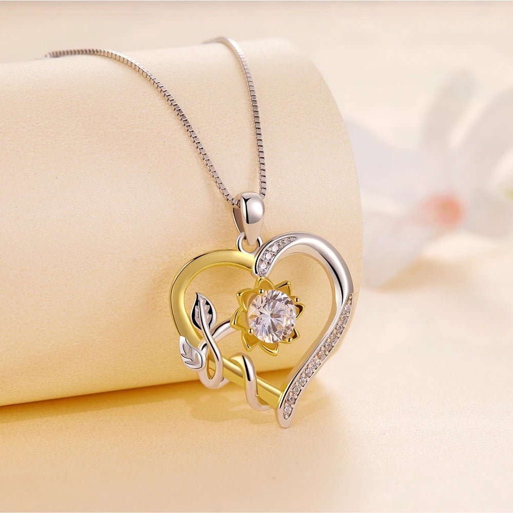 Elegant Heart Flower S925 Necklace