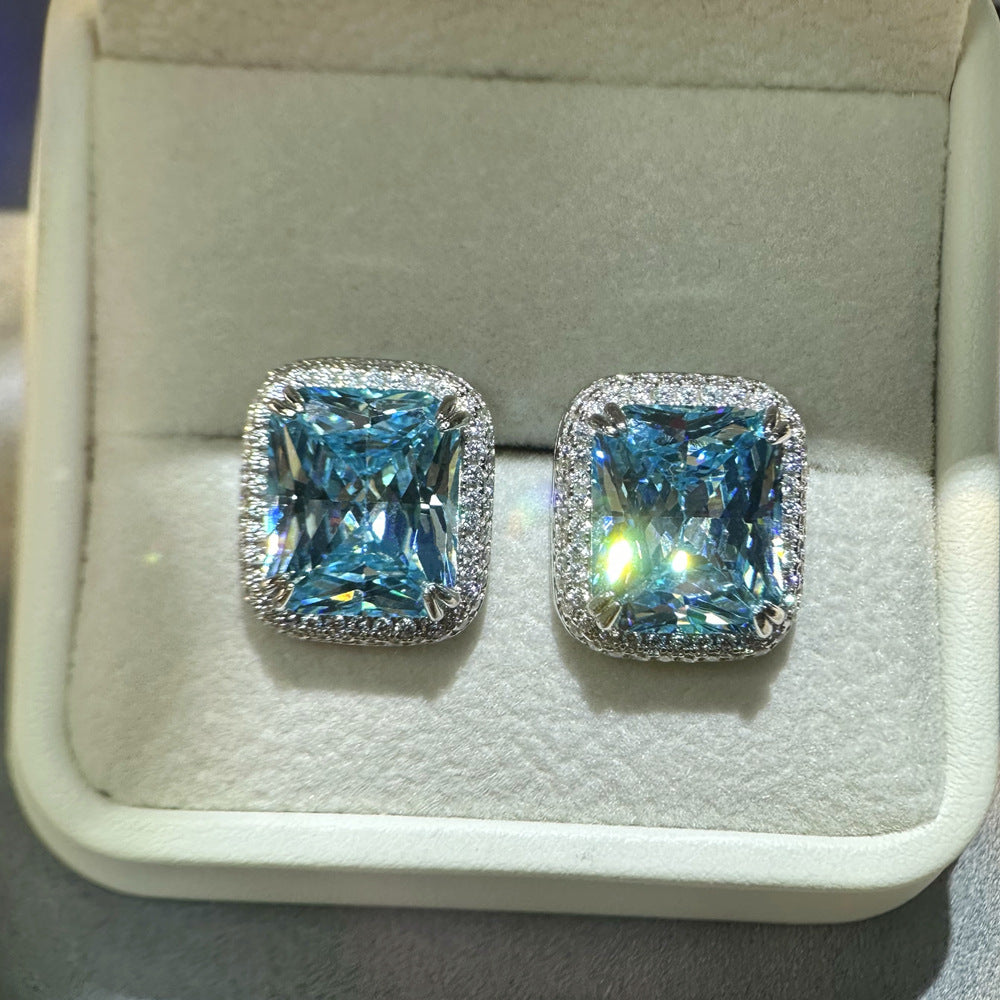 S925 Silver Earrings with Cushion-Cut Center Stone