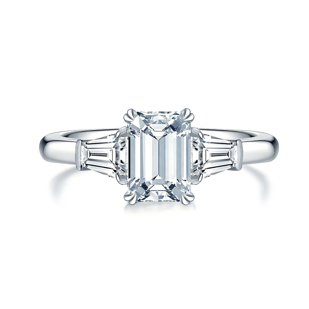 Elegant Emerald-Cut S925 Silver Ring