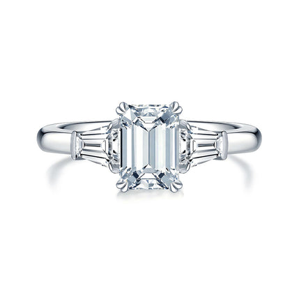 Elegant Emerald-Cut S925 Silver Ring