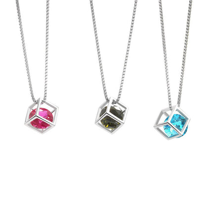 Birthstone Cube Pendant Necklace