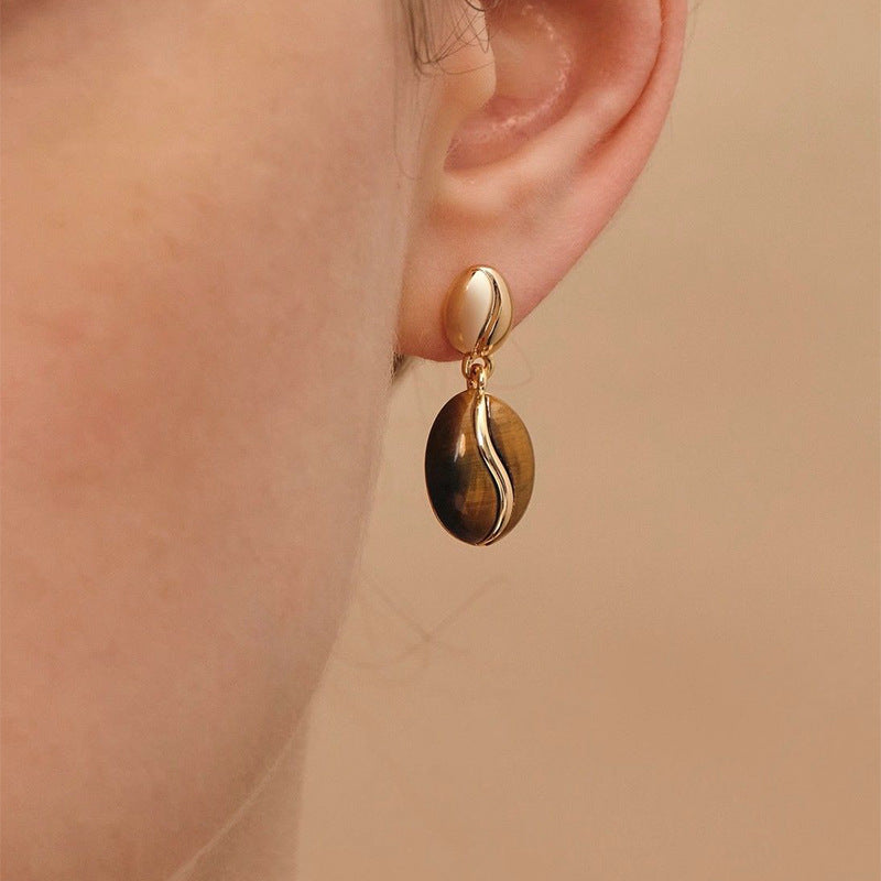 Tiger's Eye Coffee Bean Drop Earrings