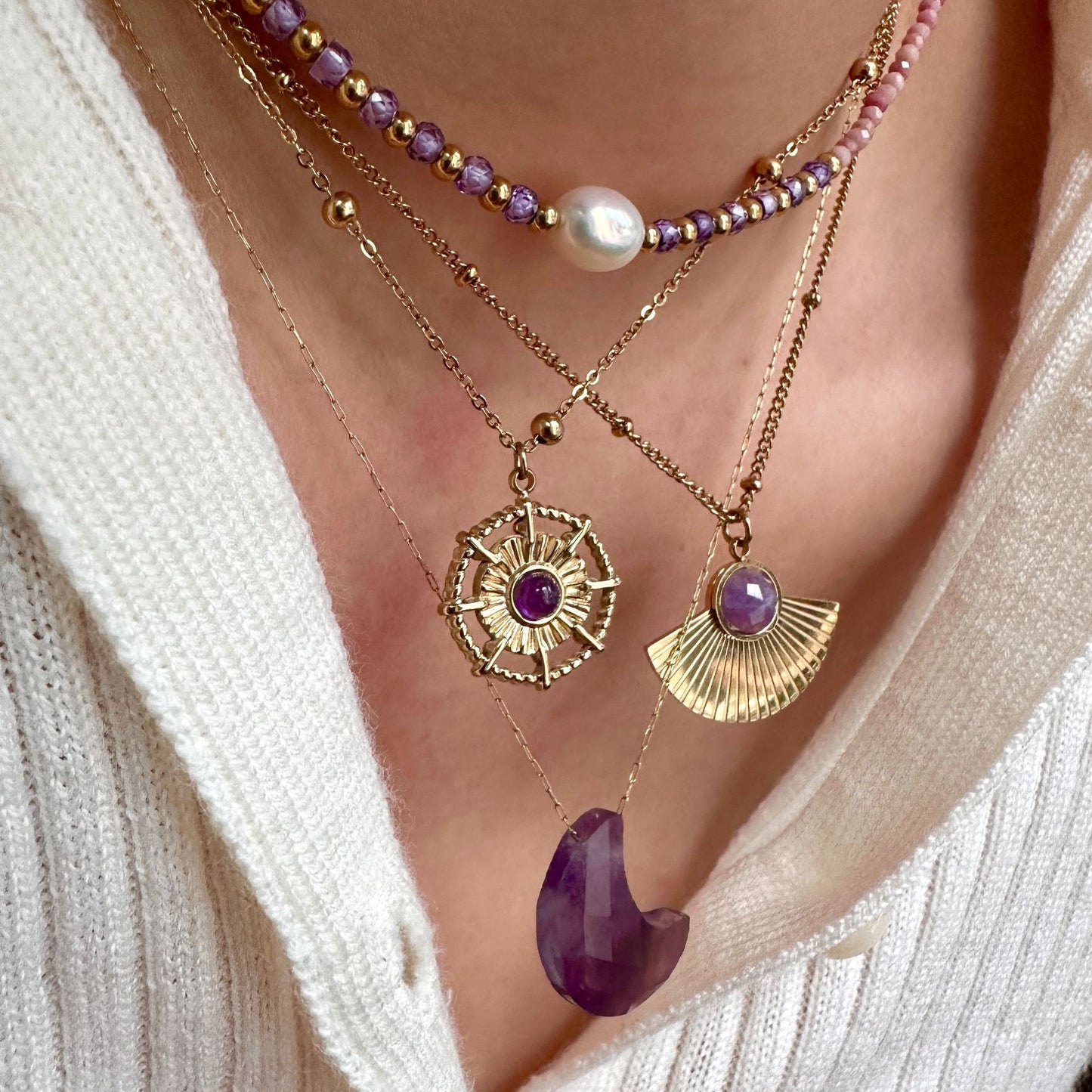 Amethyst Crescent Moon Necklace