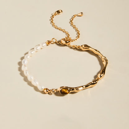 Tiger Eye & Freshwater Pearl Bracelet