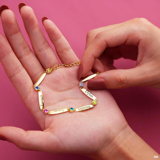 Personalized Birthstone & Engraved Name Bracelet