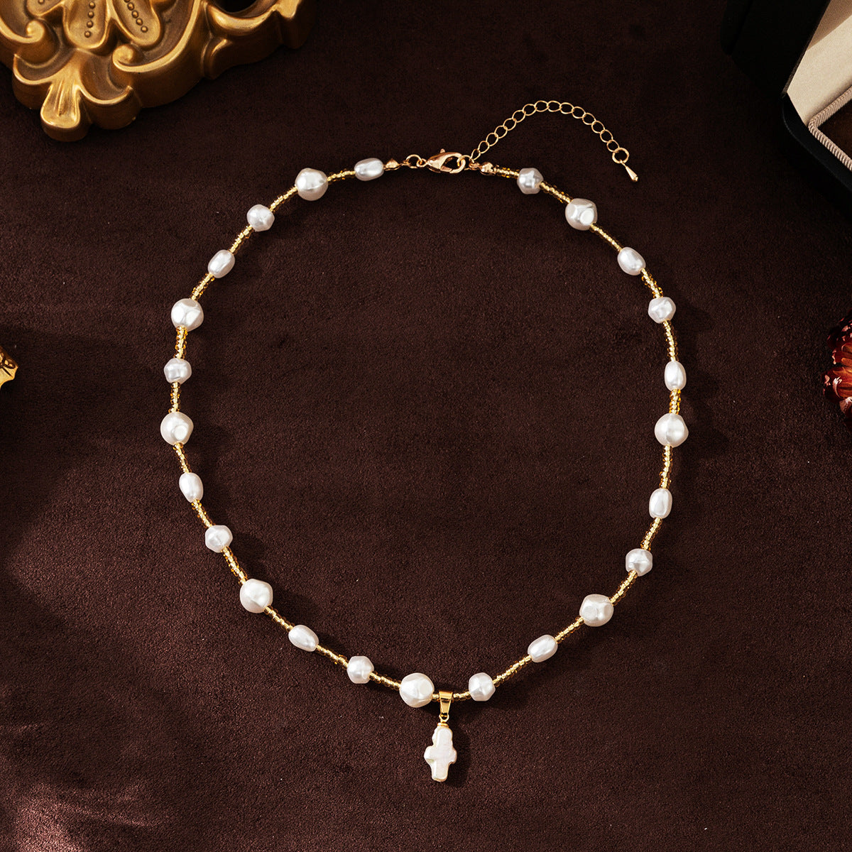 Radiant Cross of Pearl Necklace