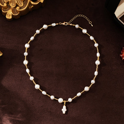 Radiant Cross of Pearl Necklace