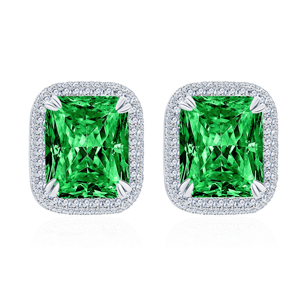 S925 Silver Earrings with Cushion-Cut Center Stone