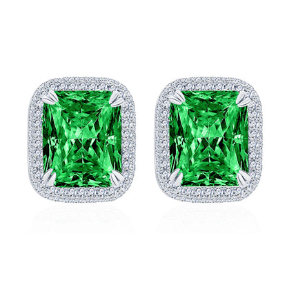 S925 Silver Earrings with Cushion-Cut Center Stone