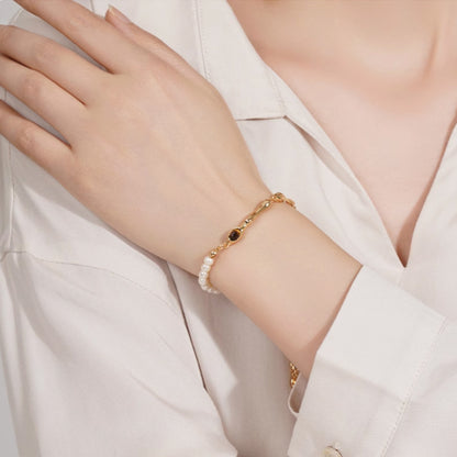 Tiger Eye & Freshwater Pearl Bracelet