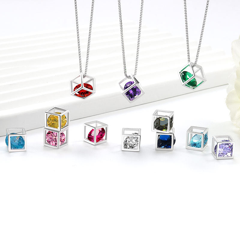 Birthstone Cube Pendant Necklace