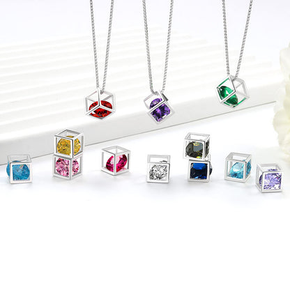 Birthstone Cube Pendant Necklace
