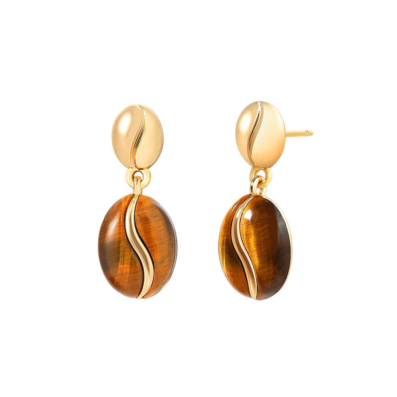 Tiger's Eye Coffee Bean Drop Earrings
