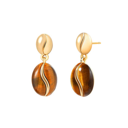 Tiger's Eye Coffee Bean Drop Earrings
