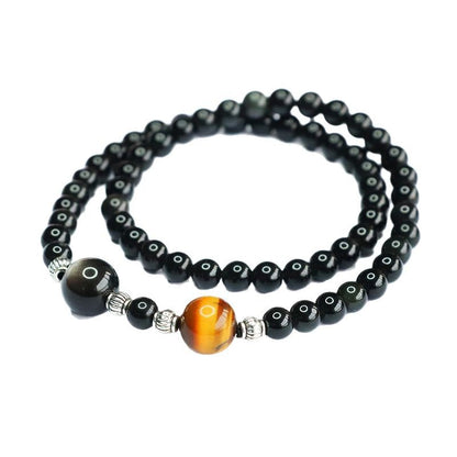 Double Layer Black Obsidian & Tiger Eye Bracelet