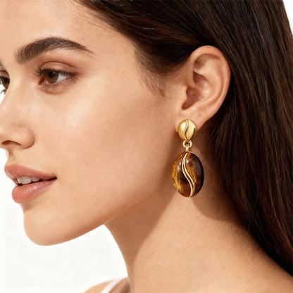 Tiger's Eye Coffee Bean Drop Earrings