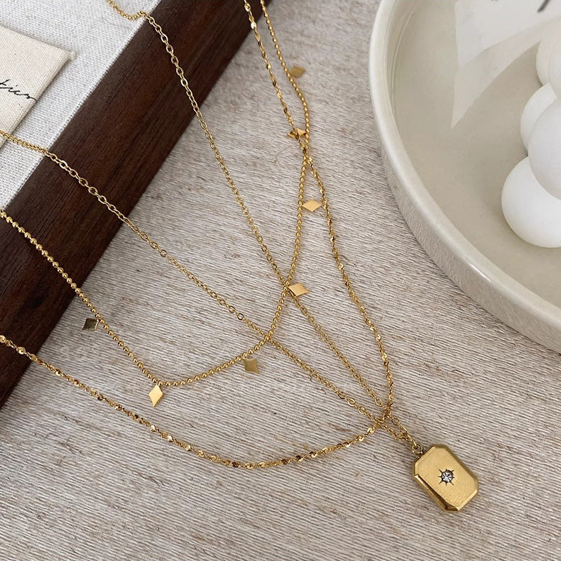 French Chic Triple Layer Geometric Pendant Necklace