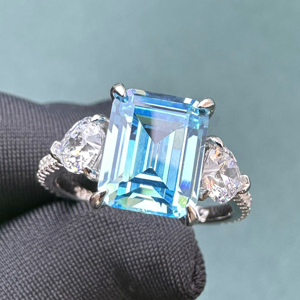 S925 Silver Ring with Emerald-Cut