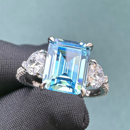 S925 Silver Ring with Emerald-Cut