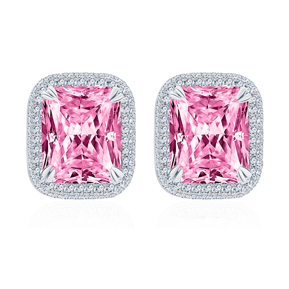 S925 Silver Earrings with Cushion-Cut Center Stone