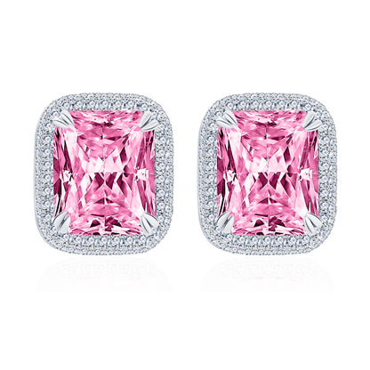 S925 Silver Earrings with Cushion-Cut Center Stone